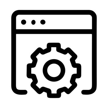 Tarayıcı veya uygulama penceresinin ayarları, yapılandırması, bakımı ve web geliştirmesini temsil eden basit siyah beyaz çizgi simgesi.