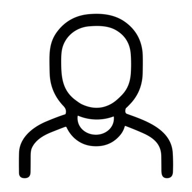 Sıradan bir insan figürünün minimalist ve modern siyah ana hatlı simgesi. Bu basit avatar sembolü kullanıcı profilleri, hesapları, bağlantıları veya UI tasarımı içindeki insanları temsil etmek için mükemmeldir.