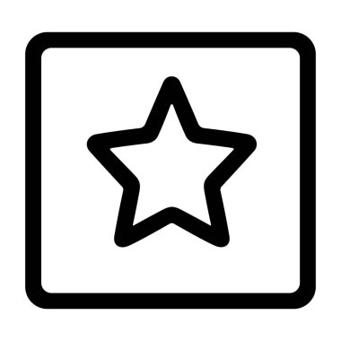 Yuvarlak köşeli bir meydanda beş köşeli bir yıldızın minimalist çizgi sanat simgesi. Bu sembol genellikle web ve uygulama tasarımında favoriler, reytingler veya yer imleri için kullanılır..