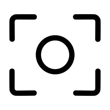 Basit ve temiz bir çizgi resim ikonu bir kameranın odak noktasını, hedefini ya da görüntü bulucusunu temsil eder. Bu minimalist sembol genellikle fotoğraf, ekran görüntüsü ve hedef alma için kullanıcı arayüzlerinde kullanılır..