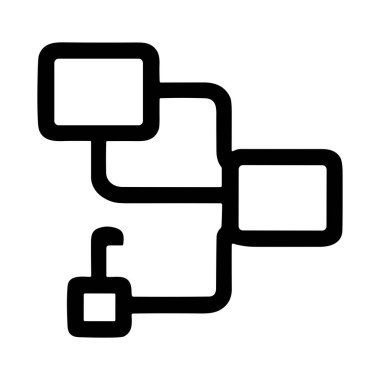 Bir akış şeması ya da ağ diyagramını gösteren basit bir siyah beyaz çizgi simgesi. Bir yolu açık ya da kırık olan birbirine bağlı düğümleri gösterir, bir kırılganlığı ya da açık süreci simgeler.