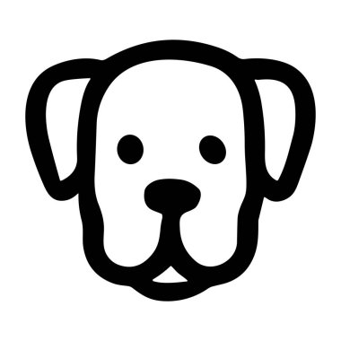 Minimalist ve koyu siyah çizgili bir sanat simgesi bir köpek ya da köpek yavrusunun dost yüzünü tasvir ediyor. Bu basit grafik sembolü beyaz bir arkaplanda izole edilmiştir, logolar veya web tasarımı için mükemmeldir..