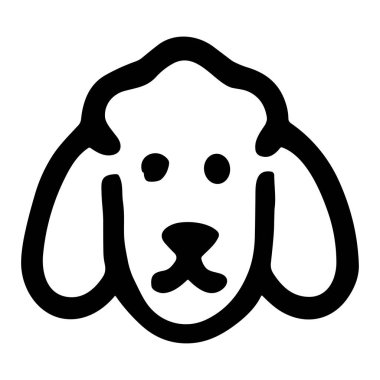 Bir kaniş köpeğinin yüzünün minimalist siyah beyaz çizimi. Bu basit el çizimi simgesi cesur bir taslak oluşturur ve beyaz bir arkaplanda izole edilir.