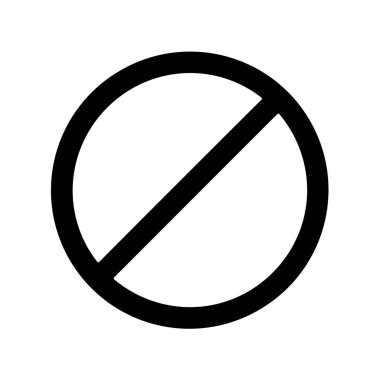 Evrensel yasaklama sembolünün minimalist siyah beyaz grafiği. Çapraz kesikli bir daire, hayır, izin verilmiyor ya da yasaklandı demek için kullanılır..
