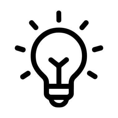 Parlayan bir ampulün basit siyah beyaz çizgili sanat simgesi. Bu sembol yaratıcılığı, yeni bir fikri, ilhamı, elektriği ve problem çözmeyi temsil eder..