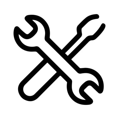 Çapraz ingiliz anahtarı ve tornavidayı gösteren minimalist siyah bir taslak simgesi. Bu basit grafik tamir, bakım, ayarlar, yapılandırma ve mekanik işleri sembolize eder.