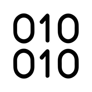 0 ve 1 basamaklı ikili kodları gösteren temiz ve basit bir siyah çizgi simgesi. Bu vektör grafik dijital veriyi, programlamayı ve bilgisayar teknolojisini sembolize eder.