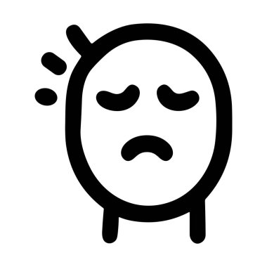 Kendini kötü hisseden, başı dönen ya da başı ağrıyan bir karakterin minimalist karalaması. Bu vektör simgesi temiz beyaz arka planda üzüntü, yorgunluk, stres ve hastalıkları temsil eder..