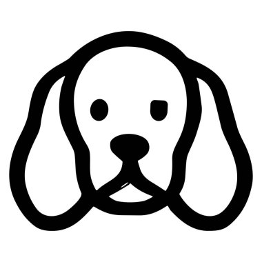 Dost canlısı bir köpek suratının temiz ve basit bir siyah-beyaz çizimi. Bu grafik logolar, simgeler veya evcil hayvan tasarım projeleri için mükemmeldir..