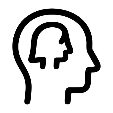 İç benliği, bilinci ve psikolojiyi temsil eden kavramsal bir çizgi ikonu. İçinde daha küçük bir kafa bulunan insan kafasının basit bir siyah çizgisi..