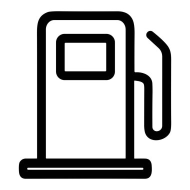 Benzin pompasının minimalist bir sanat simgesi. Bu basit siyah beyaz grafik bir yakıt istasyonu, benzin ve araç yakıt ikmali hizmetini temsil ediyor..
