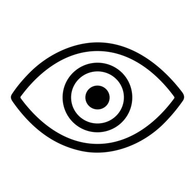 Bir insan gözünün minimalist siyah beyaz çizgi simgesi. Bu basit, stilize grafik görme, görme, gözlem ve farkındalık gibi kavramları temsil eder. Beyaz bir arkaplanda izole edilmiş.