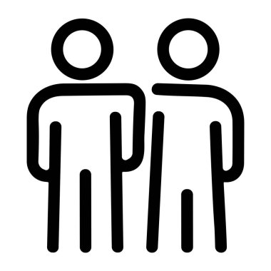 İki stilize insan figürünü yan yana gösteren minimalist bir siyah taslak ikonu. Bu sembol ortaklık, arkadaşlık, takım, çift ya da topluluk gibi kavramları temsil eder..
