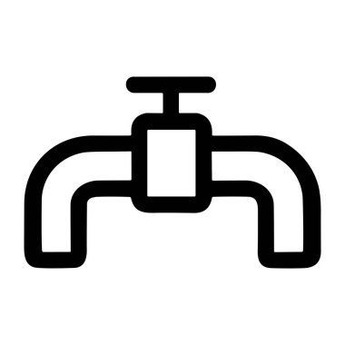 Merkezi kapama vanası olan bir su borusunu ya da boru hattını temsil eden basit ve temiz bir siyah çizgi simgesi. Tasarımda kolay kullanım için beyaz bir arkaplanda izole.