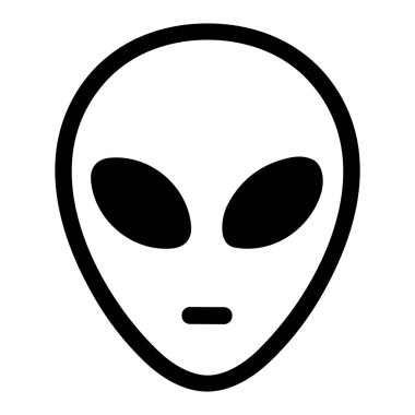 Dünya dışı bir varlığın minimalist vektör çizimi. İkonik gri uzaylı yüzü büyük siyah gözlere ve beyaz bir ağız için basit bir çizgiye sahiptir..