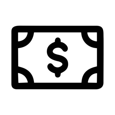 Bir dolarlık banknot ya da kağıt parayı temsil eden minimalist bir siyah beyaz çizgi sanat ikonu. Bu basit grafik beyaz arka planda finansal, iş veya ekonomik temalar için mükemmeldir..