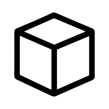 Cesur siyah çizgilerle betimlenmiş üç boyutlu bir küpün basit ve temiz bir vektör çizimi. Bu minimalist geometrik şekil simgesi düz beyaz bir arkaplanda izole edilmiştir.