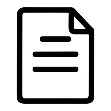 Bir belge veya dosyanın minimalist vektör simgesi. Köşeyi kıvrımlı ve metin içeriğini sembolize eden üç satırlı bir sayfanın temiz siyah ana hatlarını içerir..