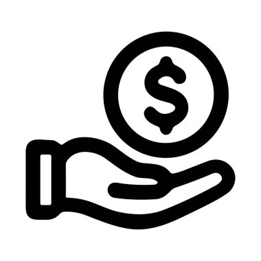 Bir elin para aldığı basit bir siyah çizgi simgesi. Bu sembol maaş, ödeme, bağış, yatırım ve mali işlemler gibi kavramları temsil etmektedir..