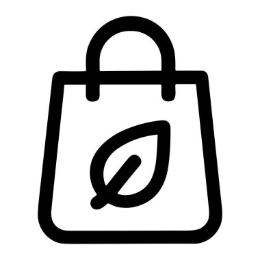 Yaprak içeren basit bir alışveriş poşeti simgesi, çevre dostu alışveriş, sürdürülebilirlik ve çevreye duyarlı tüketiciliği sembolize ediyor.
