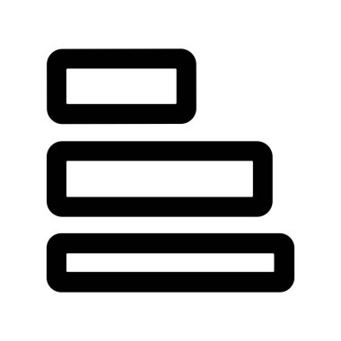 Artan uzunlukta üç yatay çubuğu gösteren, sol hizalamayı, sıralamayı veya listeyi temsil eden temiz bir siyah ve beyaz vektör simgesi. Web ve uygulama tasarımı için basit UI ögesi.