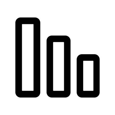 Yüksekliği azalan üç dikey çubuktan oluşan basit bir siyah beyaz çizgi simgesi. Sinyal gücünü, ağ bağlantısını, veri sıralamasını veya istatistiksel analizi temsil eder. Web ve mobil arayüzler için mükemmel.