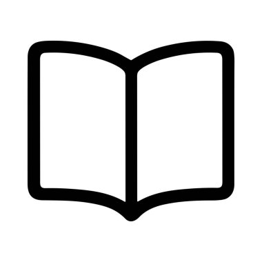 Açık bir kitabın minimalist siyah taslak simgesi. Bu basit vektör grafik okuma, bilgi, edebiyat ve eğitimi temsil eder. Web ve uygulama arayüzleri için mükemmel.