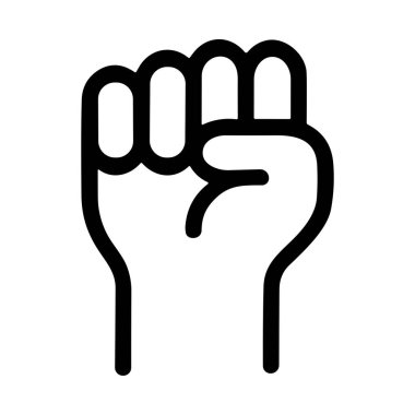 Asgari siyah beyaz çizgi ikonu kaldırılmış, sıkılmış bir yumruk tasvir ediyor. Bu güçlü sembol gücü, protestoyu, devrimi, dayanışmayı ve sosyal adalet hareketlerini temsil ediyor..