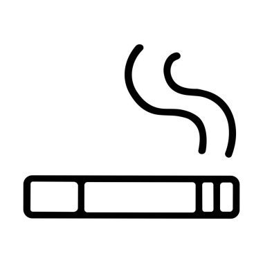 Yanan bir sigaranın basit bir siyah ana hatlı vektör çizimi. Bu grafik ikonu sigara, tütün ve bağımlılığı temsil ediyor. Beyaz bir arkaplanda izole edilmiş.