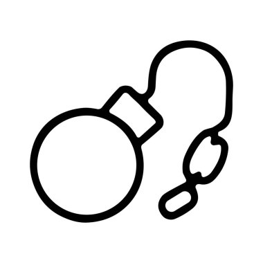 Yanan fitili olan klasik bir yuvarlak bombanın basit bir siyah ana hatlı simgesi. Bu vektör grafiği beyaz arka planda izole edilmiş tehlike, patlama ve aciliyeti temsil eder..