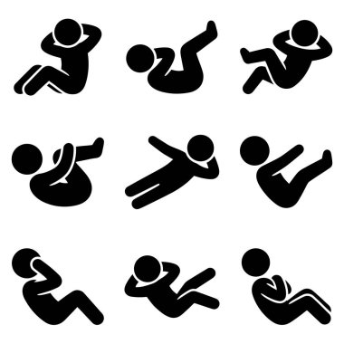 Farklı yoga pozisyonlarını ve meditasyon duruşlarını gösteren, esneklik, denge ve farkındalık egzersizlerini gösteren bir dizi siyah siluet..