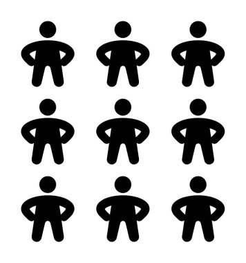 İnsanları temsil eden dokuz basit siyah piktogramdan oluşan bir koleksiyon. Rakamlar, bir grubu, takımı veya uygunluğu sembolize eden beyaz bir arkaplan üzerinde 3x3 ızgara şeklinde düzenlenmiştir..