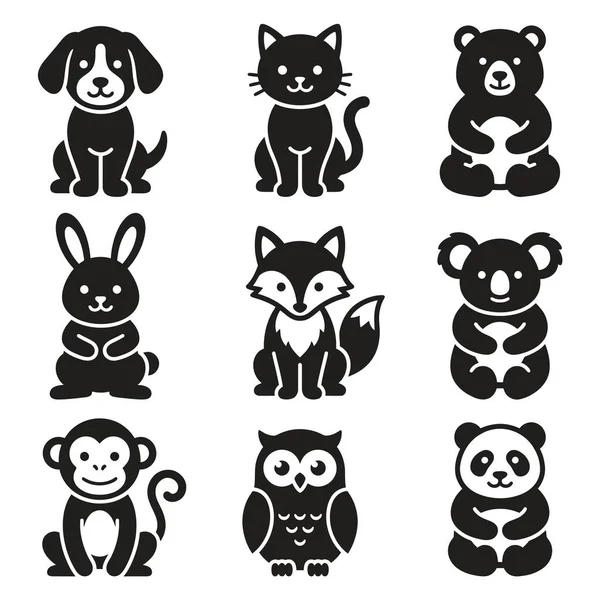 Bunlar arasında köpek, kedi, ayı, tavşan, tilki, fare, baykuş ve panda gibi siyah-beyaz şekilli hayvan siluetleri var..