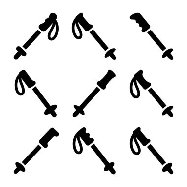 Tıpatıp aynı dokuz sırık siluetinin kusursuz bir şekilde dizilmiş bir koleksiyonu. Bu basit, minimalist vektör grafiği yürüyüş, açık hava macerası ve spor temaları için izole ve mükemmeldir..