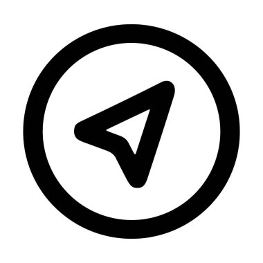 Bir imleç, kağıt uçak ya da yön, gönderme ya da konum için GPS işaretçisini temsil eden basit, kalın bir çizgi resim simgesi. Web ve uygulama UI için izole vektör grafiği.