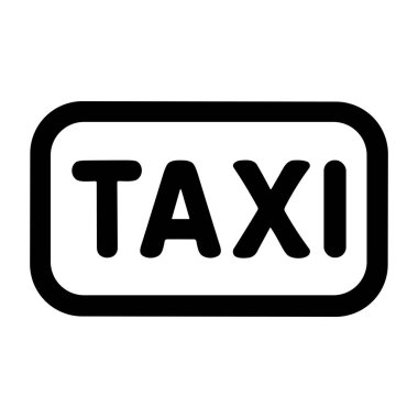 Taksi servisini temsil eden basit ve net bir simge. TaXI kelimesi yuvarlak dikdörtgen bir sınır içinde kalın siyah harflerle yazılmıştır. İzole vektör grafiği.