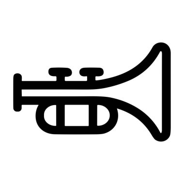 Cesur bir sanat tarzında minimalist bir trompet ikonu. Bu vektör grafik, caz, klasik müzik ve sesi sembolize eden pirinç bir müzik enstrümanını temsil eder..