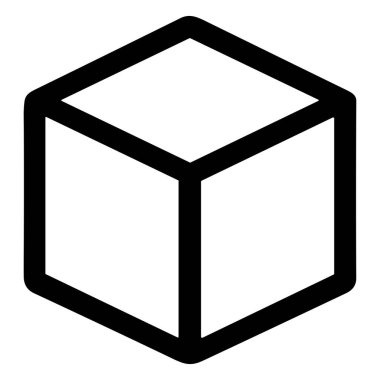 3D küp ya da kutunun minimalist bir sanat simgesi. Bu basit geometrik şekil, siyah çizgili ve yuvarlak köşeli, temiz beyaz bir arkaplanda izole edilmiş izometrik bir görünümle tasvir edilir..