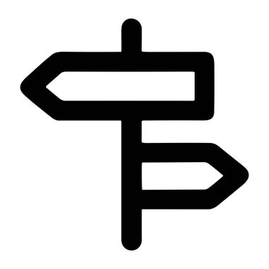 İki işareti olan bir işaret direğinin minimalist siyah çizgi simgesi. Bir ok solu gösterir, diğeri sağı gösterir, seçimi, yönü, rehberliği ve karar vermeyi sembolize eder.