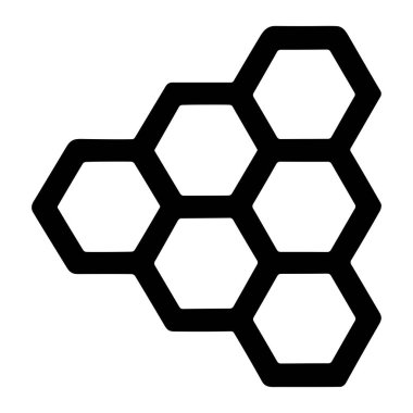 Bal peteği ya da arı kovanının bir bölümünü tasvir eden temiz ve basit bir siyah çizgi sanat ikonu. Geometrik altıgen desen doğayı, arıları ve organizasyonu temsil eder..