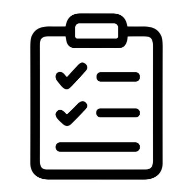 Bir panonun listeli basit bir siyah çizgi simgesi. Tamamlanmış görevleri temsil eden veya beyaz bir arkaplan üzerinde başarılı bir anketi temsil eden iki öge işaretlenmiştir.