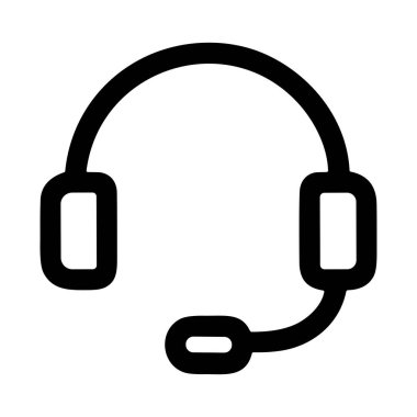 Ekte mikrofon bulunan, iletişimi, müşteri hizmetlerini ya da çağrı merkezini sembolize eden bir kulaklığın minimalist siyah taslak simgesi. Beyaz bir arkaplanda izole edilmiş.