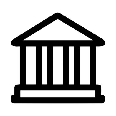 Banka, adliye, müze veya devlet kurumunu temsil eden minimalist bir sanat simgesi. Basit siyah grafik sütunları ve çatısı olan klasik mimari bir stile sahiptir..