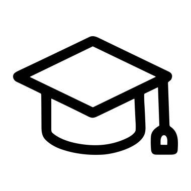 Havan topu mezuniyet şapkasının minimalist vektör simgesi. Bu basit siyah ana hat sembolü öğrenme, üniversite, üniversite ve akademik başarıyı temsil ediyor..