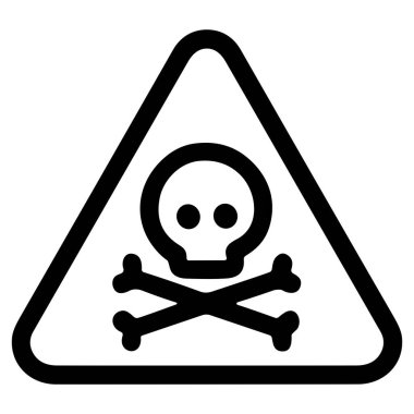 Tehlikenin göstergesi olan üçgen uyarı işaretinin minimalist vektör çizimi. İkonda bir kafatası ve çapraz kemikler var. Zehri, zehirliliği ya da ölümcül bir tehlikeyi temsil ediyor..