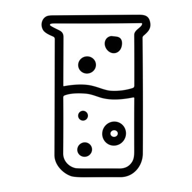 Kabarcıklı bir sıvı içeren bilimsel bir test tüpünün minimalist taslak simgesi. Bu vektör grafik beyaz arka plan üzerinde kimya, deneyler, araştırma ve bilimsel analizleri temsil eder..