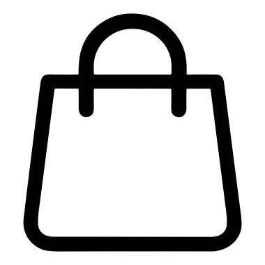 Beyaz bir arka planda izole edilmiş bir alışveriş çantasının minimalist taslak simgesi. Bu vektör grafiği satın alma, satış, e-ticaret ve tüketiciliği simgeler..