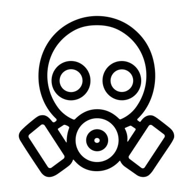 Gaz maskesi ya da solunum cihazının koyu siyah çizgi simgesi. Bu basit grafik tehlikeli maddelerden, kirlilikten, kimyasal savaştan ve zehirli ortamlardan korunmayı simgeler..