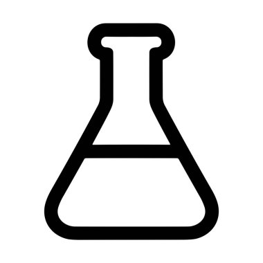 Beyaz bir arka planda izole edilmiş, Erlenmeyer şişesi olarak da bilinen konik bir laboratuvar şişesinin minimalist siyah taslak ikonu. Bu basit grafik bilim ve kimyayı temsil ediyor..