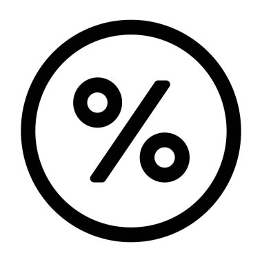 Yüzdelik bir sembolün daireye iliştirilmiş minimalist çizgi sanat simgesi. Bu vektör grafiği indirimleri, satışları, faiz oranlarını veya finansal hesaplamaları temsil eder.